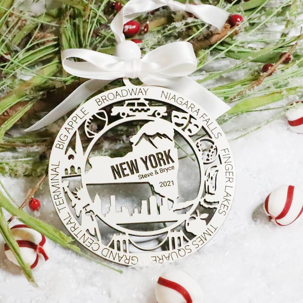 New York Christmas Personalized Wood Ornament, Niagara Falls, Finger Lakes, Big Apple, Christmas Tree Decoration, State Ornament Friend Gift