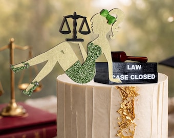 Law Graduation Cake Topper Girl Lawyer Keepsake Opening Books Gavel Party Decor Gift