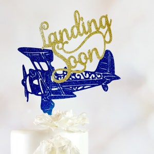 Landing Soon Cake Topper - Baby Shower Cake Topper - Airplane Cake Topper - Baby Shower Party Decorations - Boy Baby Shower Cake Topper