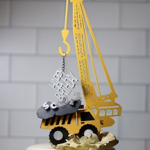 Construction Birthday Party, Personalized Wood Construction Truck Crane Cake Topper, Heavy Equipment Operator, Dessert Table Decor