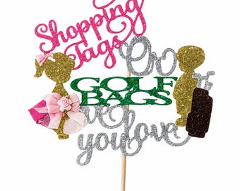 Shopping Bags or Golf Bags Baby Shower Cake Topper, Golf Theme Baby Shower, Gender Reveal Decoration, Boy or Girl Party