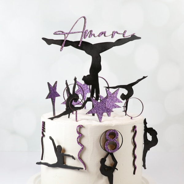 Gymnastics Cake Topper - ANY NAME AGE - Gymnastics Party Decorations - Gymnastics Party Decor - Gymnastics Birthday Party Cake Topper