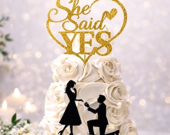 She Said Yes Proposal Engagement Glitter Cake Topper 3 Pieces