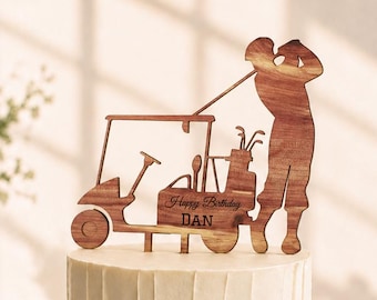 Personalized Golf Birthday Cake Topper: Cedar Wood Party Decor