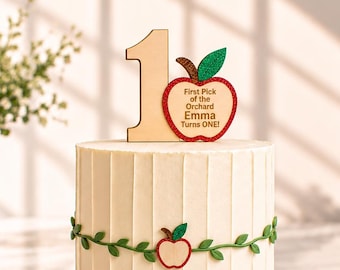 First Birthday Apple Cake Topper, First Pick of the Orchard 1st Birthday Personalized One Cake Topper, Apple Birthday Decor Smash Cake