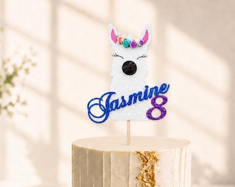 Personalized  Llama Cake Topper, Custom Name Age Birthday Topper, Glitter Girl Party Decoration, Floral Ilama Theme