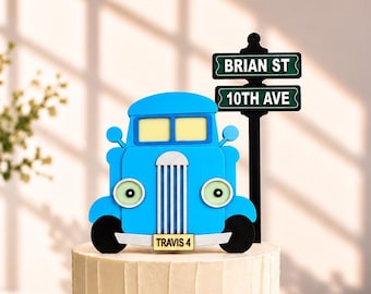 Personalized Semi Truck Cake Topper, Custom Street Sign, Boys Truck Birthday Party Decor, Transportation Cake Topper, Custom Name Age
