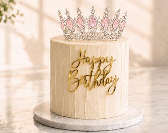 Happy Birthday Wrap Around Cake Gold Mirror Cardstock With Jewel Crown