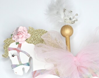 Christening Carousel Centerpiece Box with Carousel Horse and Bow for Carousel Birthdays Baby Shower Baptism