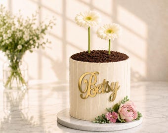 Personalized Custom Name Cake Topper with Flower | Birthday Party Decoration Keepsake Gift