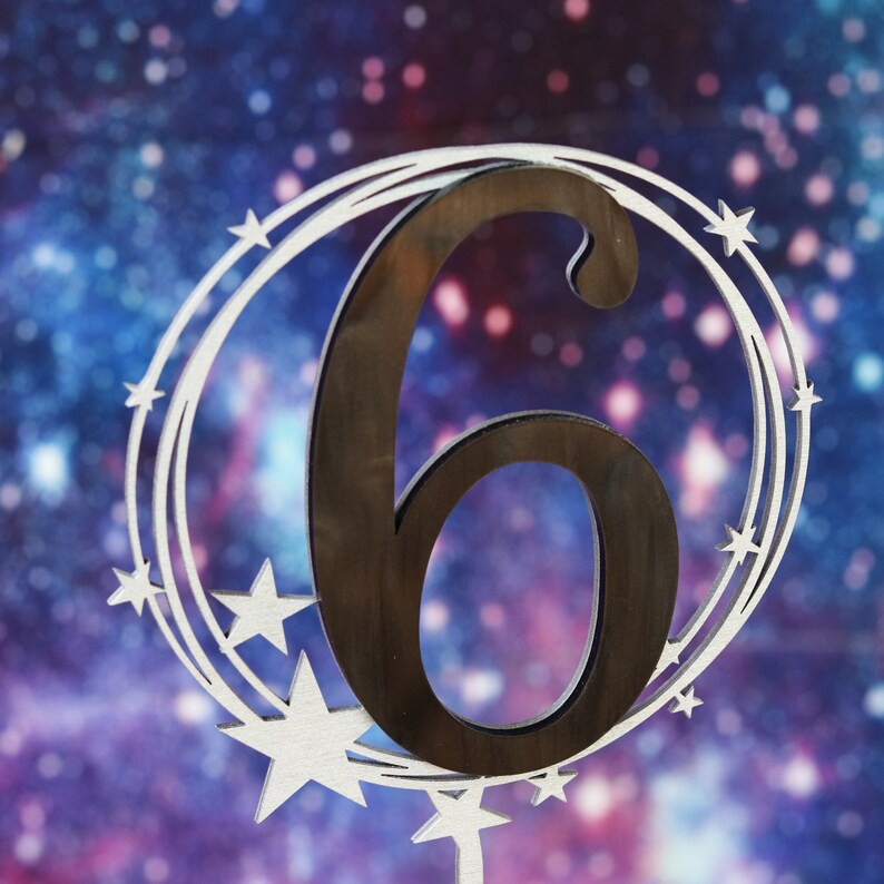 Starry Night Birthday Wood Cake Topper Twinkle Little Star Galaxy Birthday Constellation Decorations 6th Birthday Or Any Age