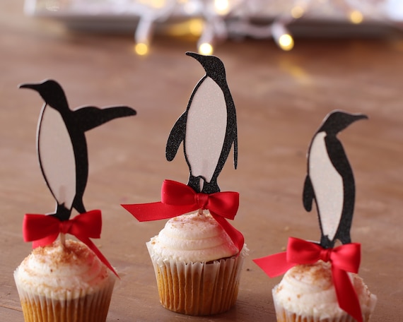 Penguin Cupcake Toppers, Winter Onederland, 1st Birthday Party, Set of 12