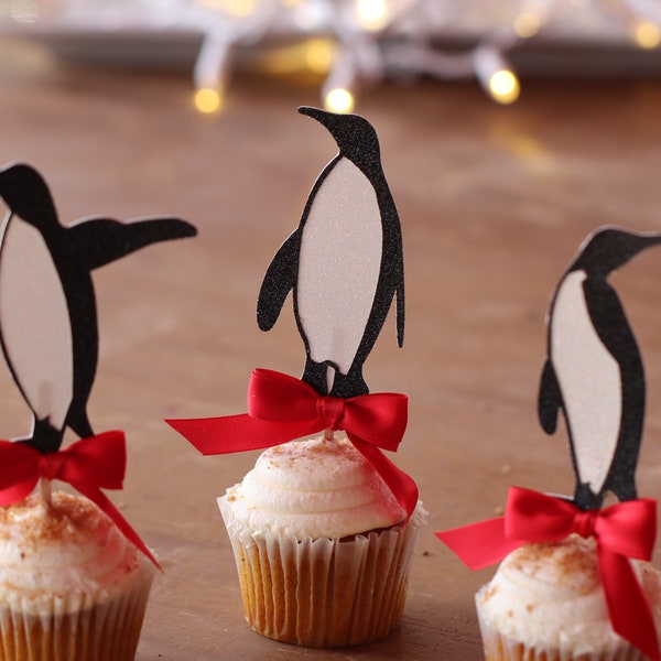 Penguin Cupcake Toppers, Winter Onederland, 1st Birthday Party, Set of 12