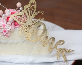 Décoration de gâteau pour le premier anniversaire, papillon en bois : peinte à la main ONE