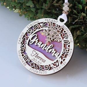 Grandma Ornament, Snowflake Ornament, Wood Personalized Ornament, Christmas Tree Decorations, Handmade Gift For Gigi Grandma