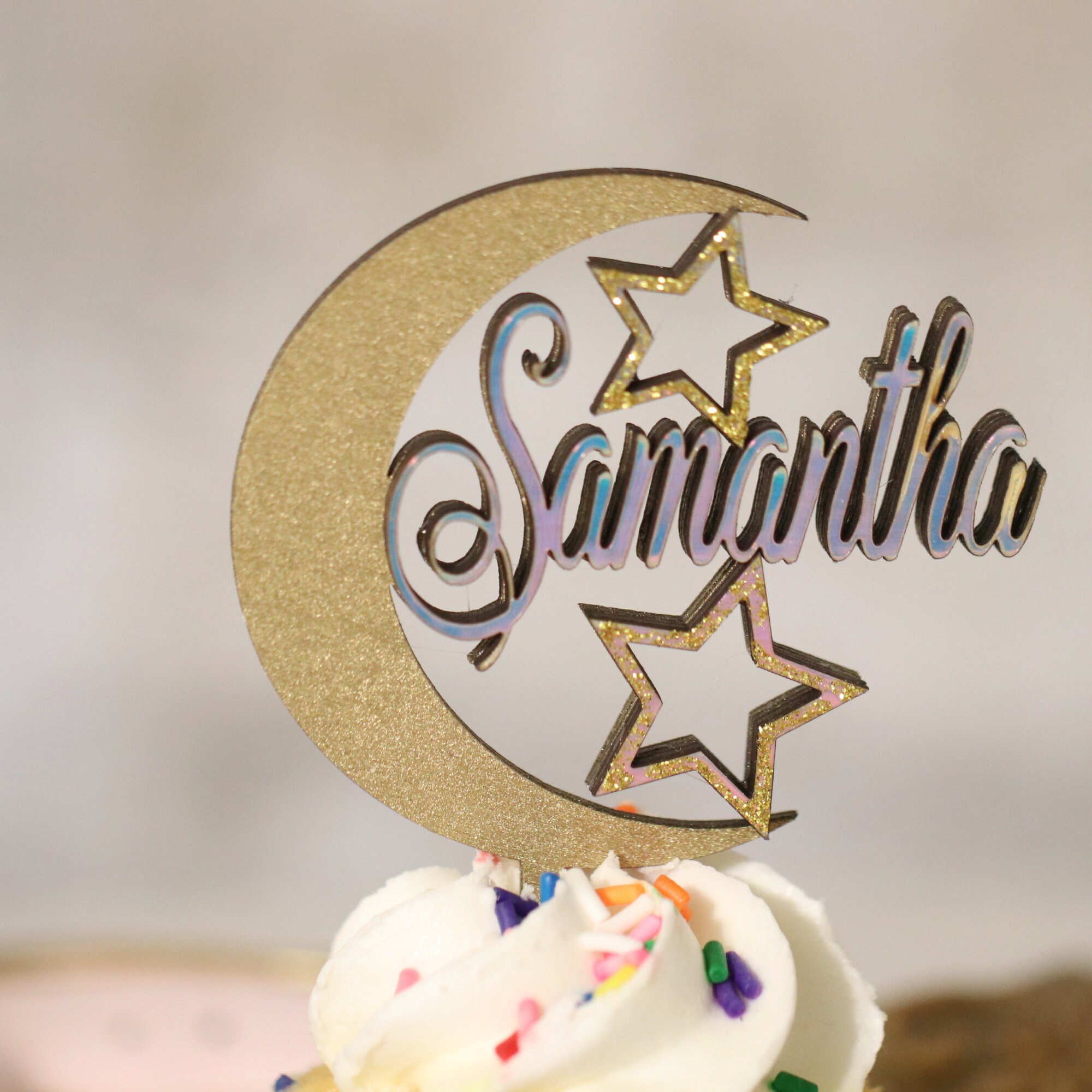 Personalized Moon Cupcake Toppers Set Of 12 Baby Shower Party Etsy