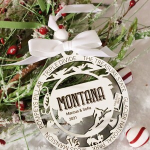 Montana Christmas Personalized Wood Ornament, Glacier National Park, Moss Mansion, Christmas Tree Decoration, State Ornament Friend Gift