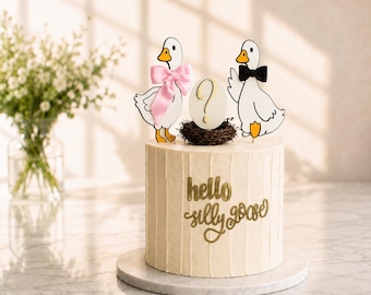 Silly Goose Gender Reveal Cake Topper Set, Wood Baby Shower Decoration