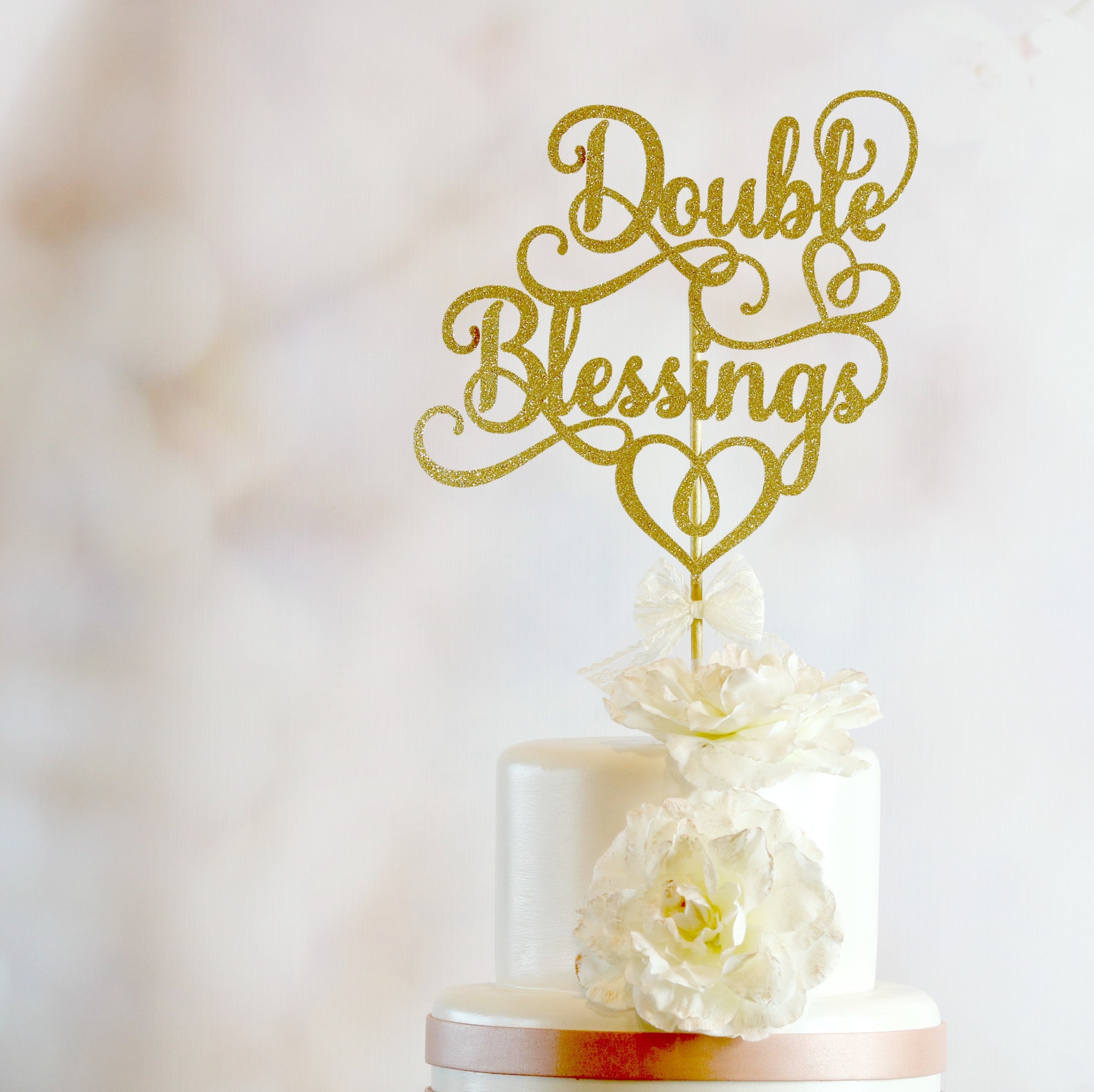 Baby Shower Cake Topper Double Blessings Cake Topper Twins Etsy