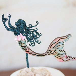 Mermaid Party Decorations, Mermaid Cake Topper, Wood Cake Topper, Mermaid Theme Party, Mermaid Party Centerpieces, Under The Sea Theme Decor