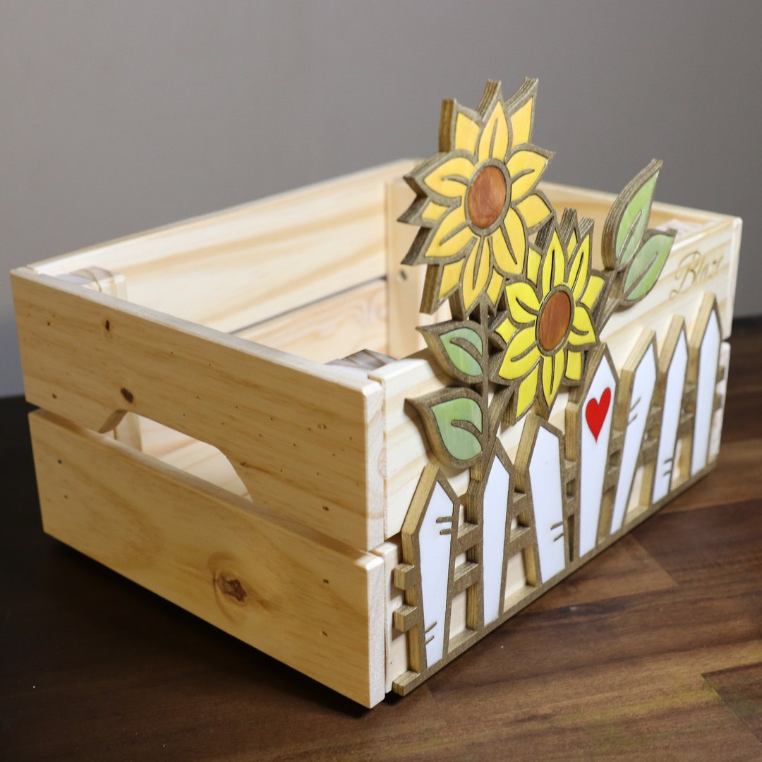 Sunflower Birthday Gift Personalized Gift Wooden Crate Etsy