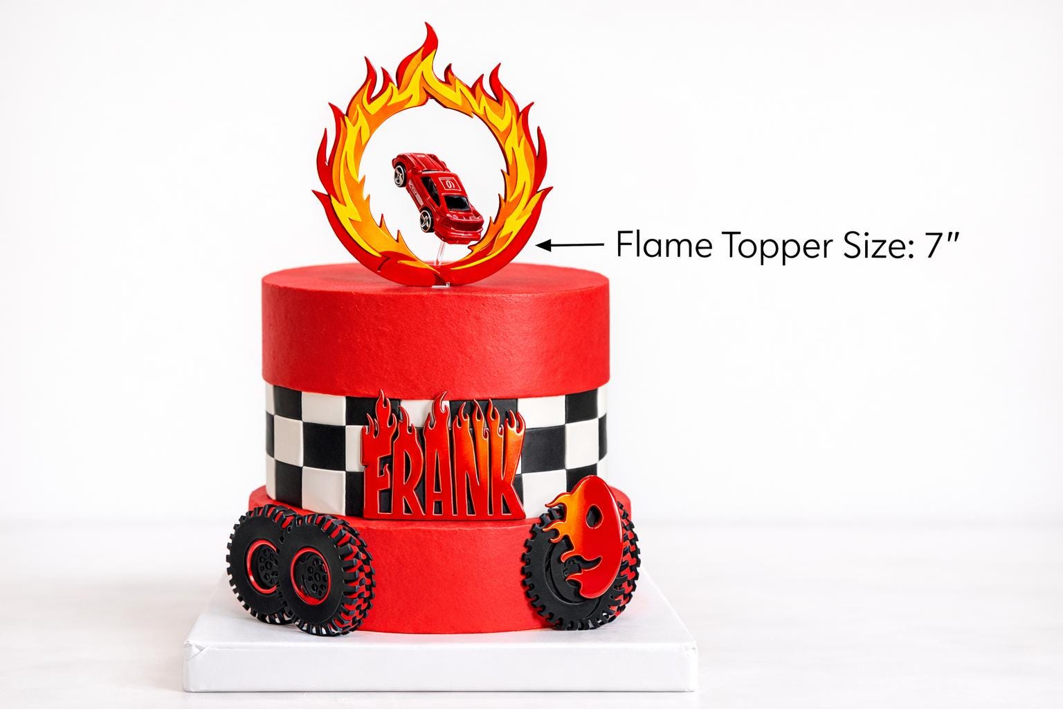 Fire Racing Cake Design Ring of Fire Race Diecast Car Cake Topper With Flames – Racing Birthday ...