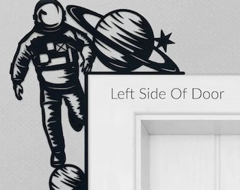 Astronaut & Saturn Wood Door Trim: Space Wall Decor