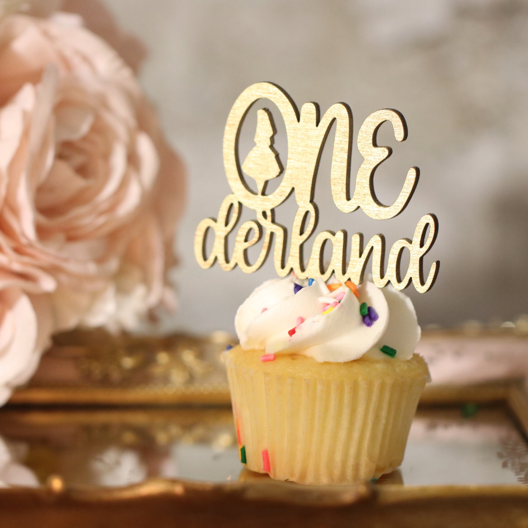1st Birthday Cupcake Toppers Alice In Wonderland Party Decorations Onederland Cupcake Toppers Wood Cake Topper First Birthday