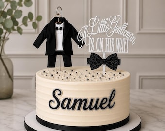 Little Gentleman On His Way Cake Topper, Baby Boy Shower, Personalized Name
