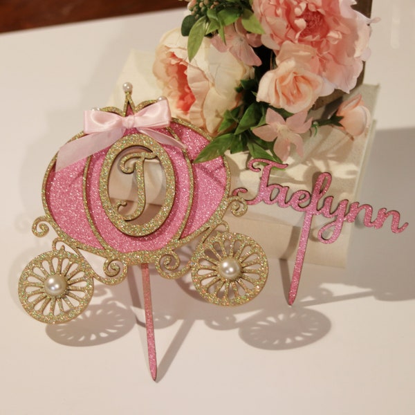 Carriage Cake Topper, Princess Party Birthday Decorations, Princess Birthday or Baby Shower Decor, Personalized Wood Cake Topper, First Girl