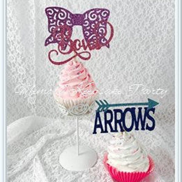 Bows or Arrows Cupcake Toppers - Bows or Arrows Baby Reveal Party - Bows or Arrows Gender Reveal Party - Bows or Arrows Baby Shower Cupcake