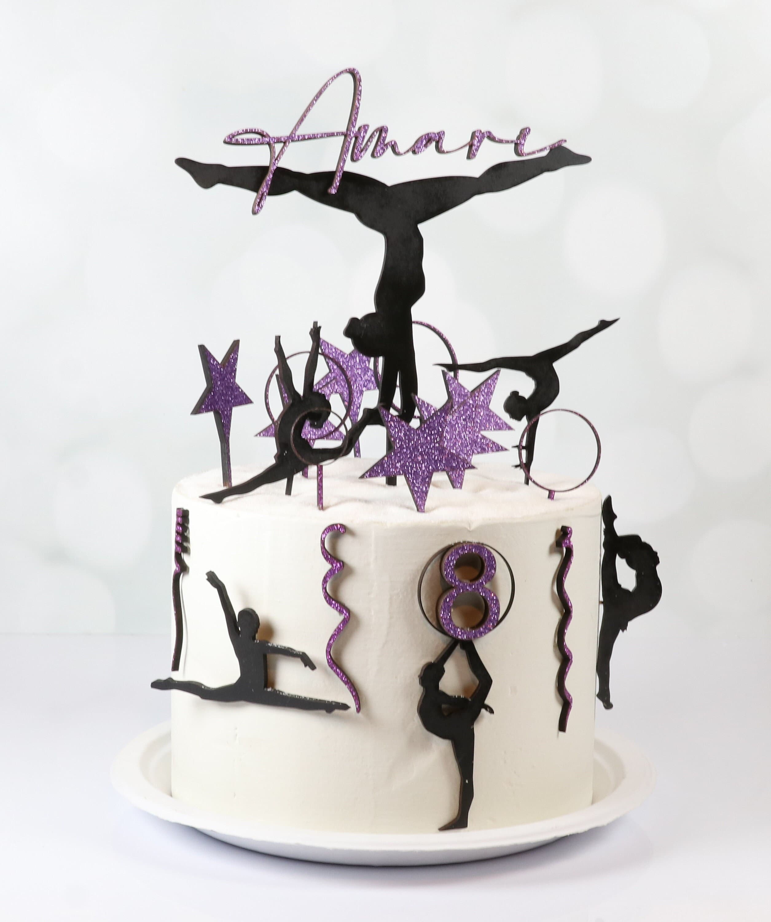 Décoration de gâteau de gymnastique personnalisée – Décoration de fête de gymnastique scintillante