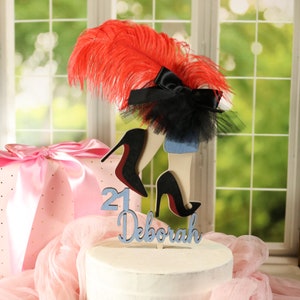 Personalized High Heel Cake Topper, Custom Name & Age, Fashion Birthday Centerpiece, Glamour Girl Party Decor, Wood Shoe Decoration