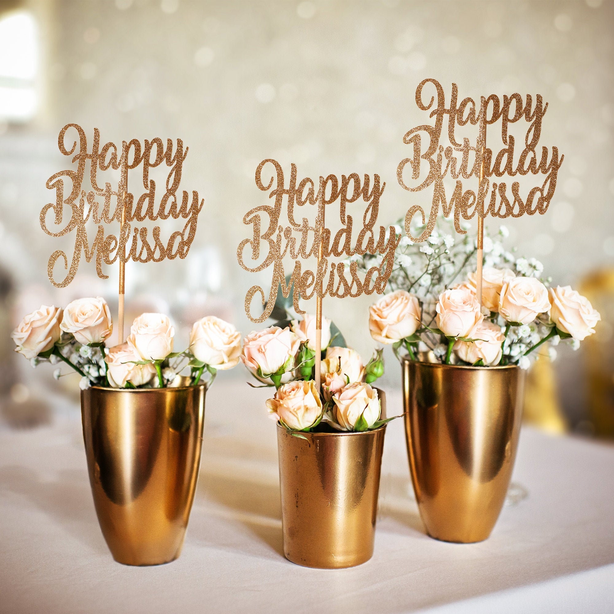 Birthday Centerpiece Pick Birthday Party Gold Birthday Etsy