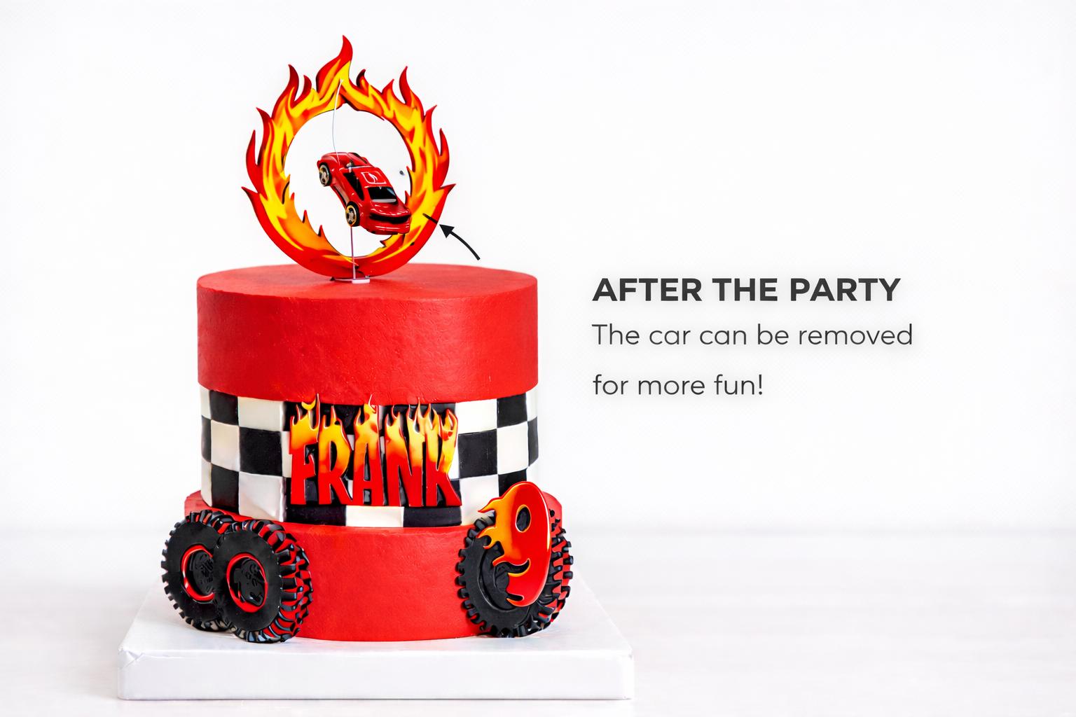 Fire Racing Cake Design Ring of Fire Race Diecast Car Cake Topper With Flames – Racing Birthday ...