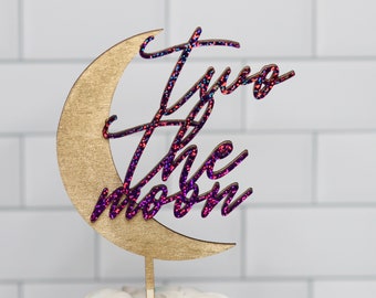 Two The Moon Cake Topper, Holographic Outer Space 2nd Birthday