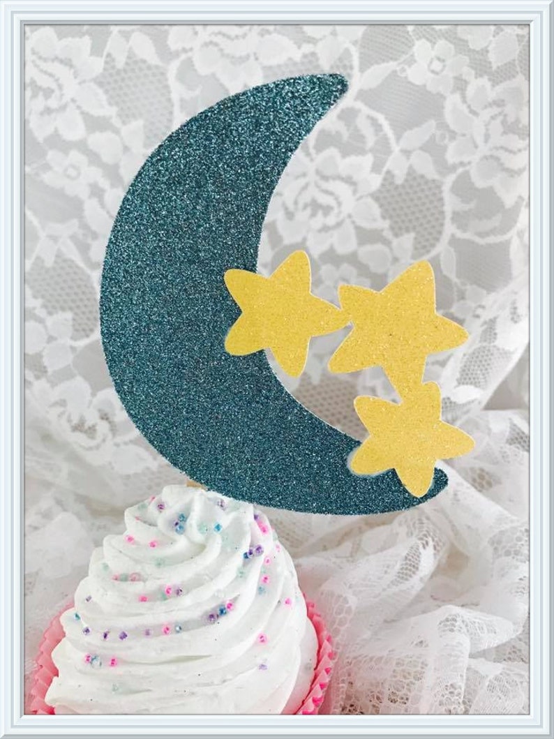 Moon Stars Cupcake Toppers Moon Stars Party Decorations Etsy