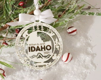 Idaho Christmas Personalized Wood Ornament, Sandpoint, The Gem State, Shoshone Falls, Christmas Tree Decoration, State Ornament Friend Gift