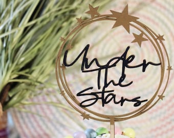 Under The Stars Wedding Cake Topper: Handpainted Wooden Starry Design