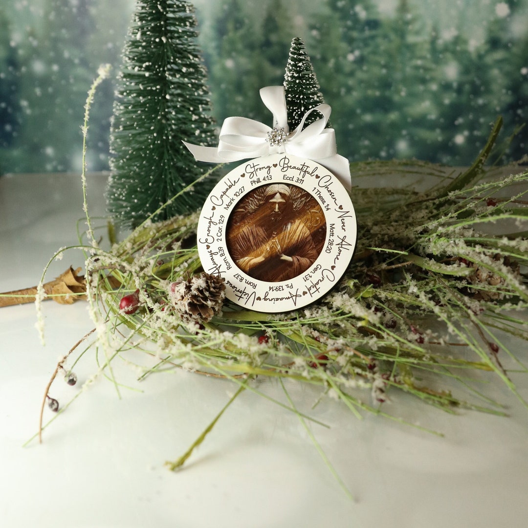 Catholic Ornament, Jesus Christ Engraved Religious Cedar Wood Christmas ...
