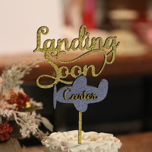 Landing Soon Cake Topper - Baby Shower Cake Topper - Airplane Cake Topper - Baby Shower Party Decorations - Boy Baby Shower Cake Topper