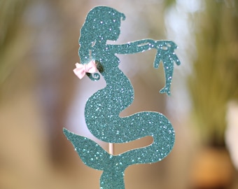 Glitter Pregnant Mermaid Cake Topper for Baby Shower – Sparkly & Magical Under the Sea Decoration