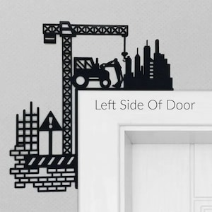 Crane Construction Door or Window Trim, Working Theme Wood Frame Sitter, City Landscape Wall Decor, Construction Party Decorations