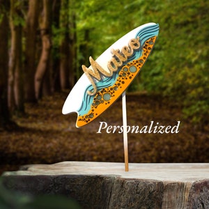 Personalized Beach Cake Topper | Custom Name Surfboard Party Decoration ...