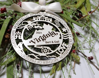 Personalized Christmas Ornament, Virginia Christmas Wood Ornament, Shenandoah Valley, Christmas Tree Decoration, State Ornament Friend Gift