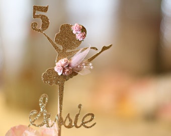 Personalized Glitter Ballerina Cake Topper: Birthday Party Decoration