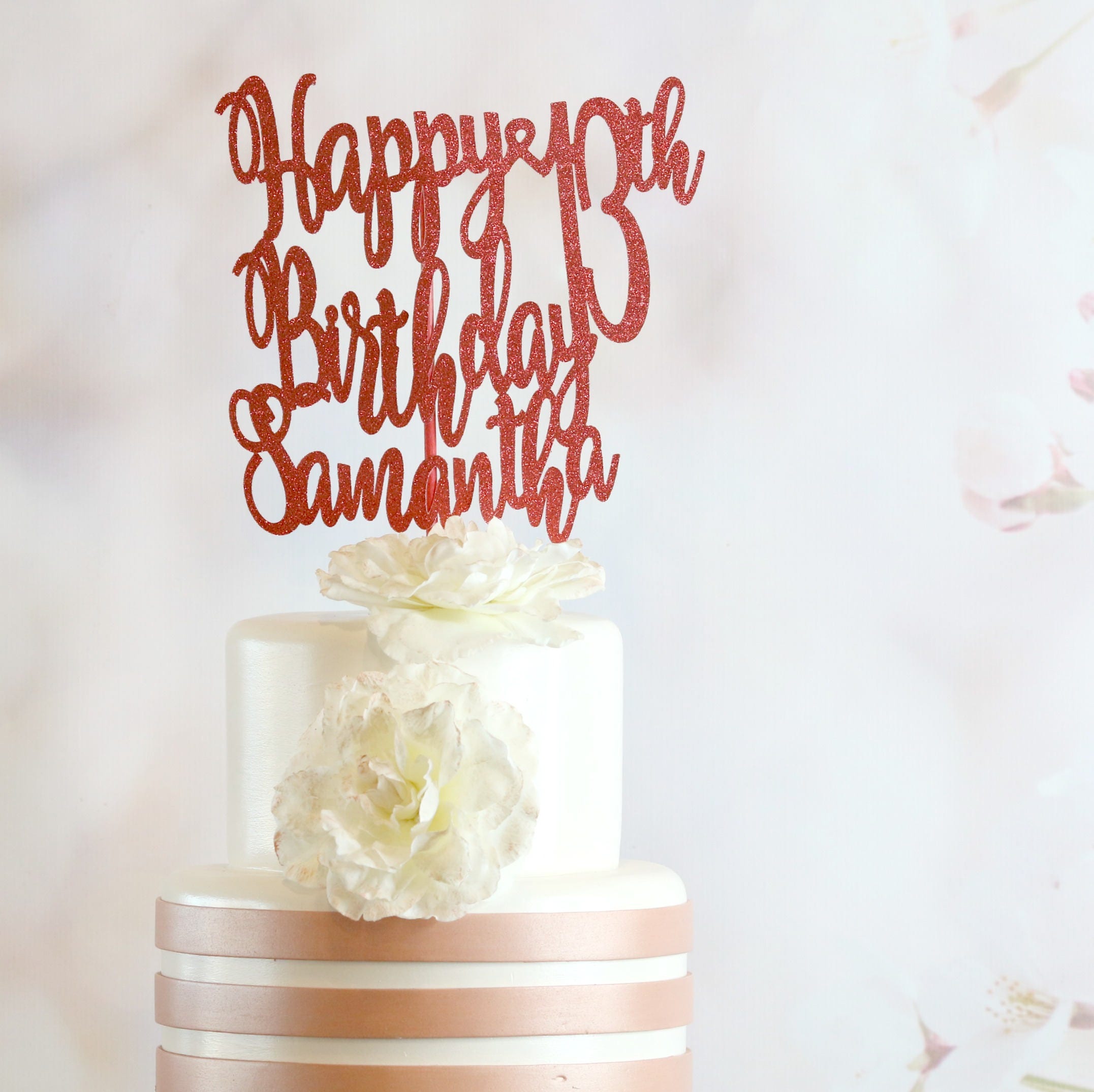 Happy Birthday Cake Topper Any Age Name 13th Birthday Party Etsy