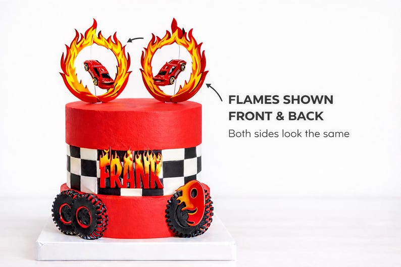 Fire Racing Cake Design Ring of Fire Race Diecast Car Cake Topper With Flames – Racing Birthday ...