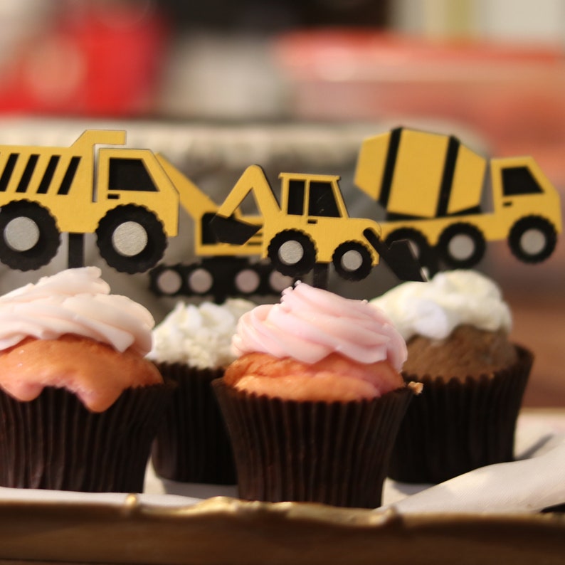 Construction Birthday Party Construction Trucks Cupcake Toppers Set of 12 Wood Toppers Heavy Equipment Operator Dessert Table