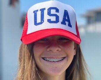 Usa hat, usa trucker hat, america hat, america trucker hat, merica, star hat, Fourth of July fashion, red white blue